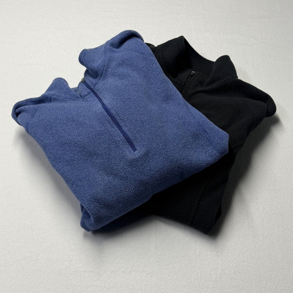 LL Bean Womens 1/4 Zip Fleece Pullover (lot of 2) Blue Black Size Medium